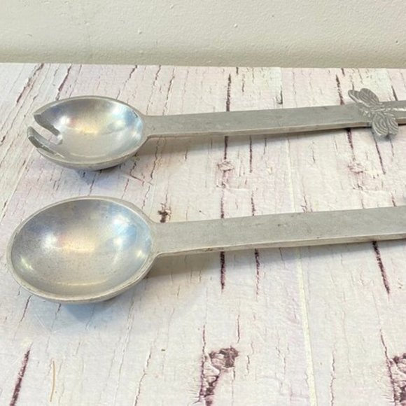 Vintage spoon and fork, Set of 2 Aluminum Salad Serving Fork & Spoon, Medieval S - Picture 5 of 6